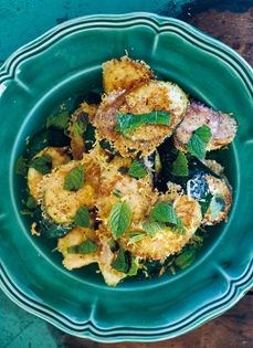 Crispy zucchini with Parmigiano-Reggiano, lemon, and mint