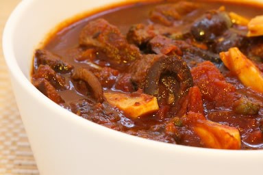 Crockpot beef stew with olives, garlic, capers, and tomatoes