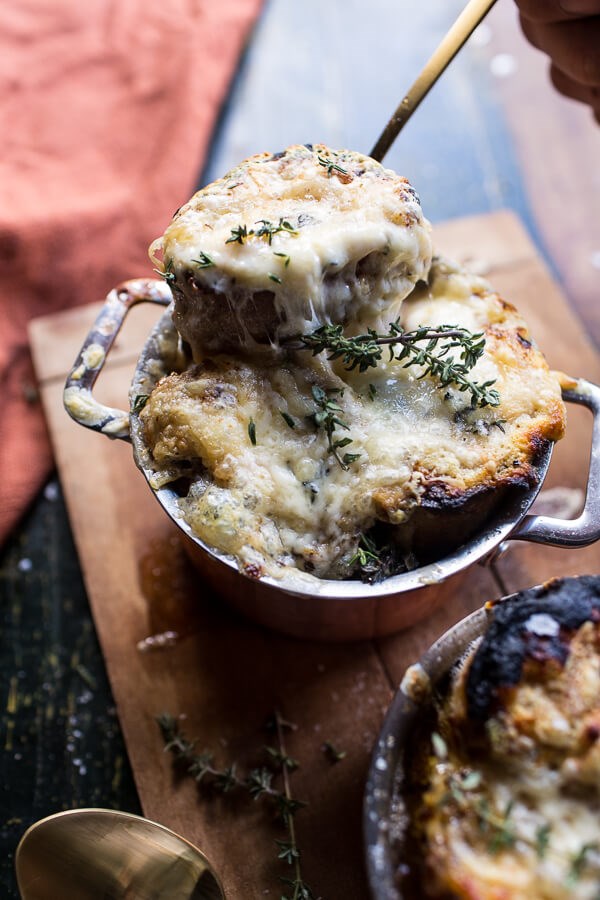 Crockpot French onion soup with cheesy French toast