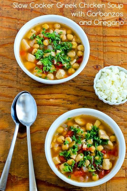 Crockpot Greek chicken soup with garbanzos and oregano recipe Eat