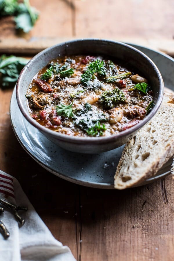 Crockpot Italian chicken and broccoli rabe chili