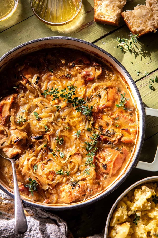 Crockpot pumpkin beer braised chicken