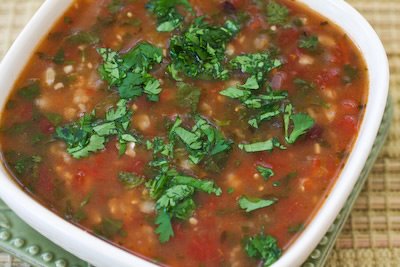 Crockpot vegetarian black bean and tomatillo soup with lime and cilantro