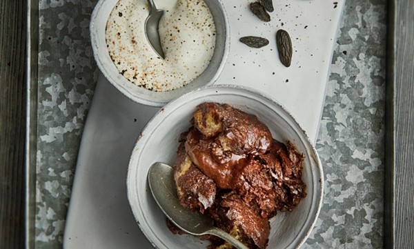 Croissant and pain au chocolate bread and butter pudding