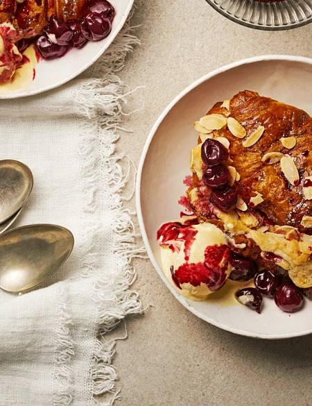 Croissant bostock with boozy cherries