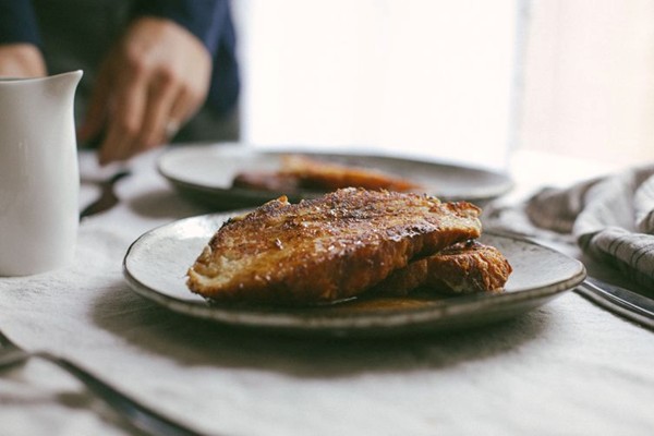Croissant French toast with brown butter-maple syrup