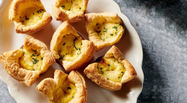 Croque madame mini quiches and Dijon Béchamel with fruit salad [Khela Brewer]