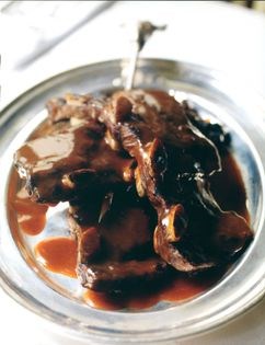 Cross-cut ribs baked in a barbecue sauce