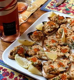 Crostini with smoked trout and lemon zest
