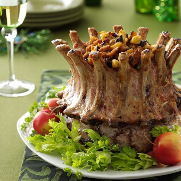 Crown roast with plum-apple stuffing