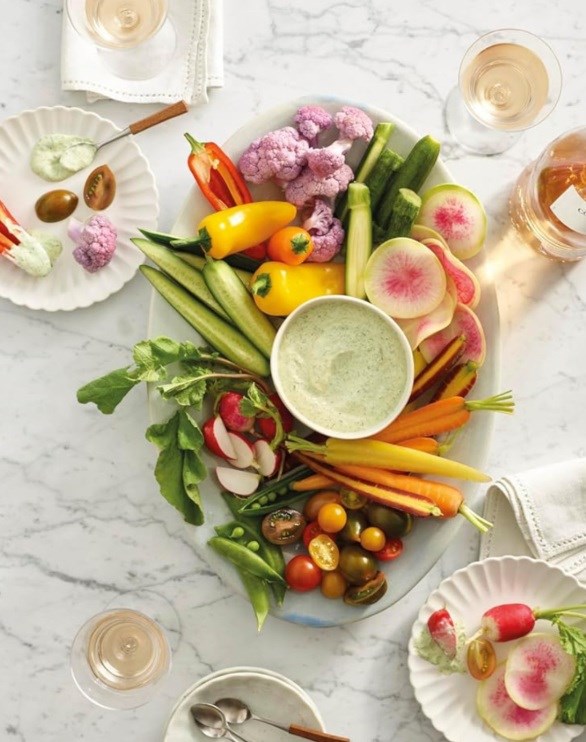 Crudité platter with green goddess dip