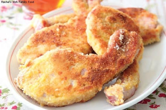 Crumbed bacon chops with sweet whiskey sauce