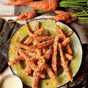 Crumbed carrots with frothy mint and lemon Hollandaise