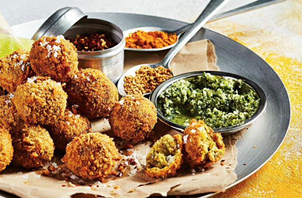 Crumbed fish balls with green sambal