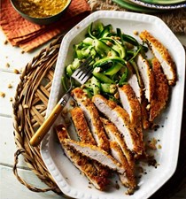 Crumbed katsu-style chicken with cucumber and peanut salad