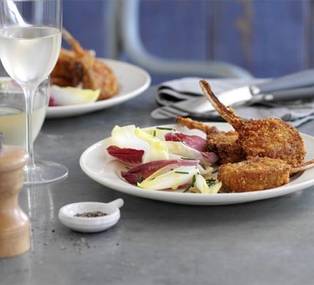 Crumbed lamb cutlets with chicory salad