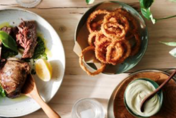 Crumbed onions with roast garlic aioli