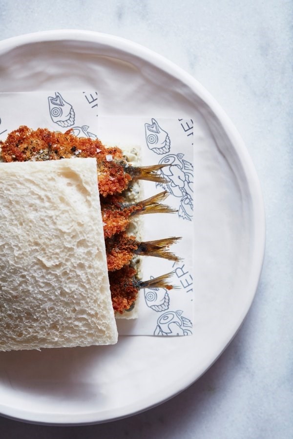 Crumbed sardine sandwich