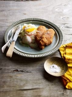 Crumbed silver perch fillets with radish, fennel and orange salad (Cotolette di pesce persico del Lago d'Iseo)