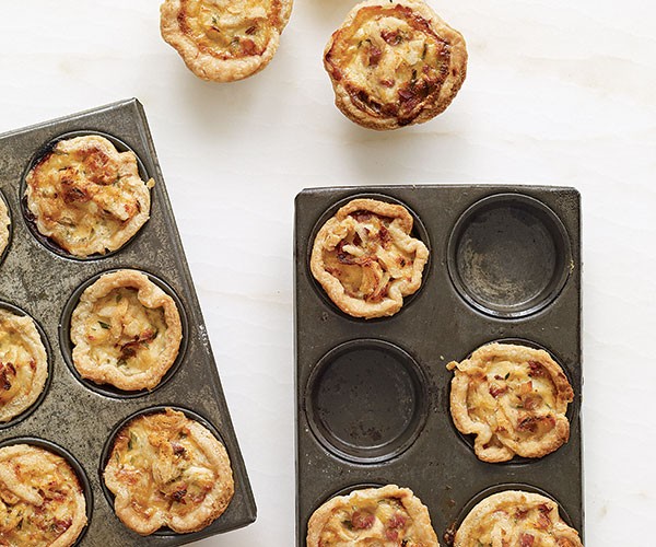 Crumble-topped crab and pancetta mini quiches