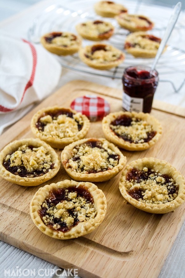 Crumble topped jam tarts with dairy free pastry