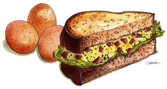Crumbled bacon and hard-boiled egg sandwiches