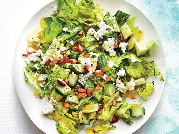 Crunch cucumber, feta, and almond salad