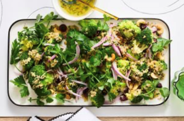Crunchy broccoli salad with creamy lemon and Parmesan dressing