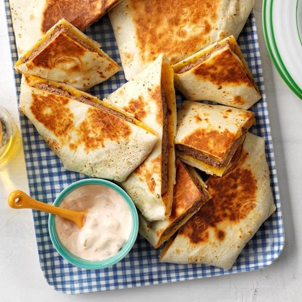 Crunchy burger quesadillas