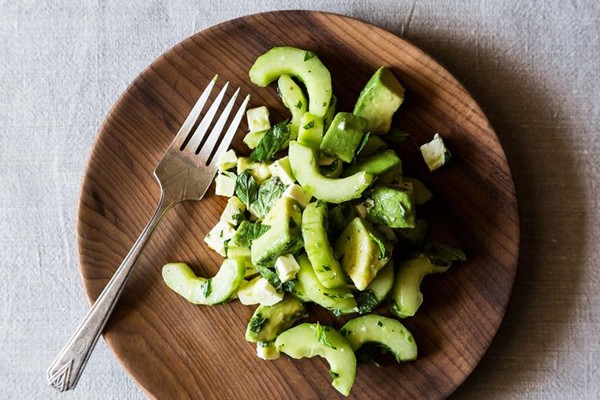 Crunchy creamy cucumber avocado salad