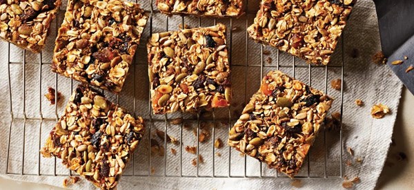 Crunchy grain, seed, and dried fruit bars