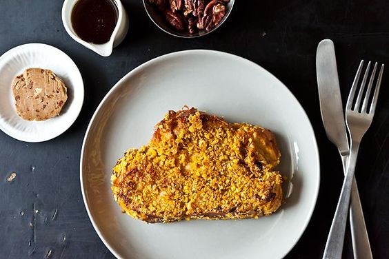 Crunchy maple French toast with maple-whiskey butter