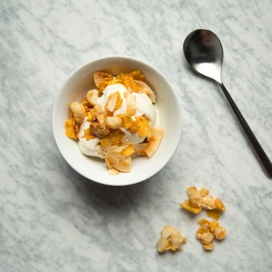 Crunchy mixed nut and coconut topping