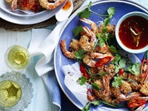 Crunchy salt and pepper prawns with sweet chilli syrup
