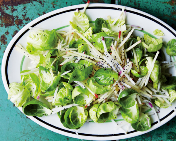 Crunchy turnip, apple, and Brussels sprout slaw