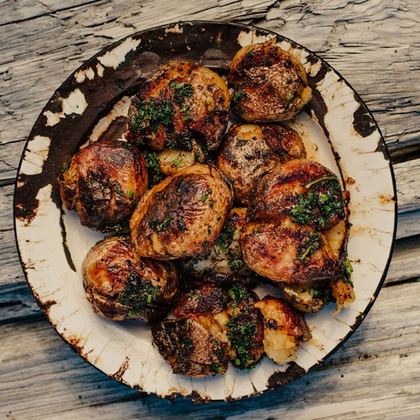 Crushed potatoes with oyster bar butter