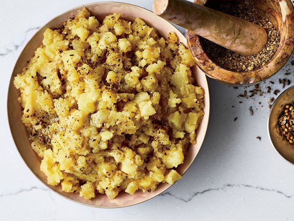 Crushed potatoes with spiced olive oil
