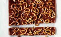 Crushed pretzel and beer butter caramels