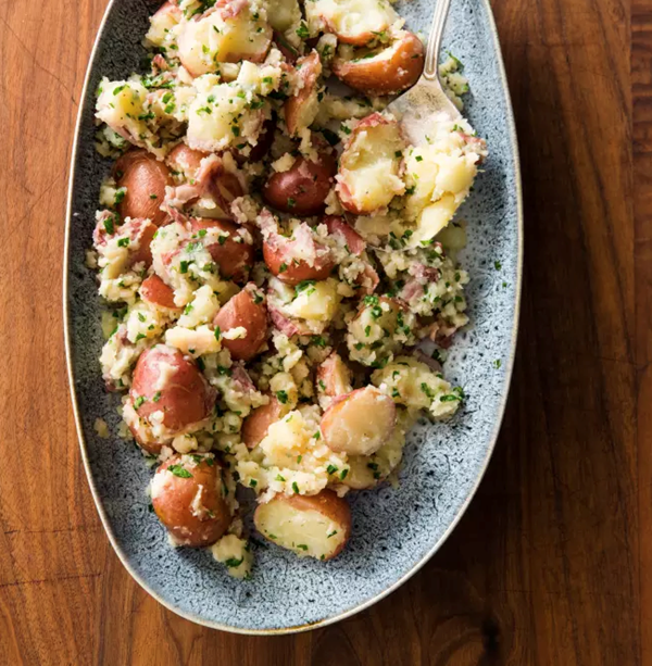 Crushed red potatoes with garlic and herbs