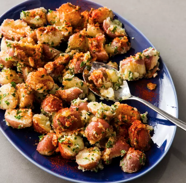 Crushed red potatoes with garlic and smoked paprika