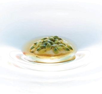 Crustacean velvet, fresh kakai pumpkin seeds, pumpkin & crustacean juice