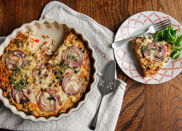 Crustless Quorn and vegetable quiche