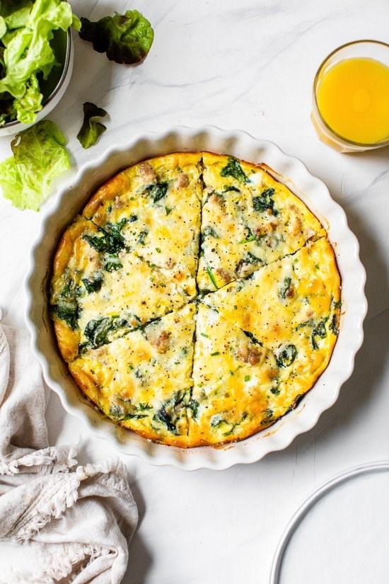 Crustless sausage and spinach quiche