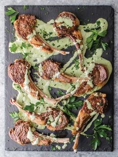 Crusty lamb chops with green tahini