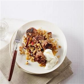 Crusty Persian rice with lamb meatballs