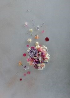 Crystallised flowers with jasmine and bee pollen cream, and hibiscus syrup