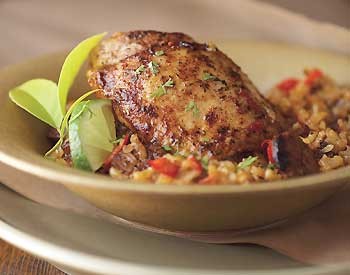 Cuban-spiced chicken thighs with chorizo and rice