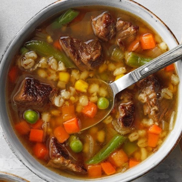 Cubed beef & barley soup