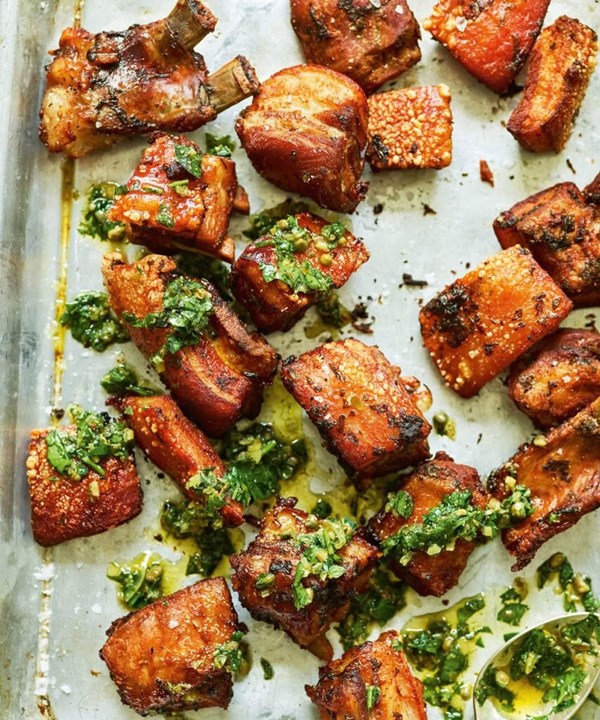 Cuchifrito with preserved lemon salsa