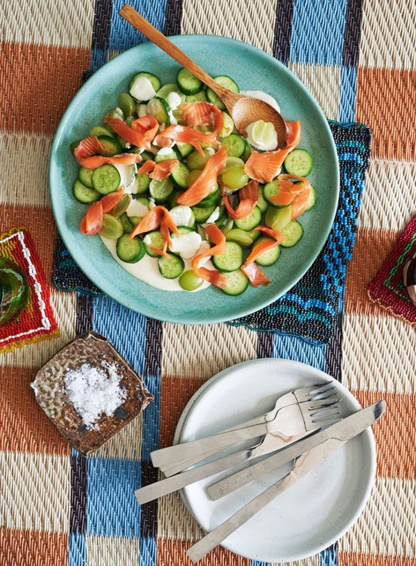 Cucumber & green grape salad with ajo blanco-style dressing 